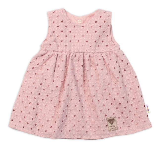 Baby Nellys Ľahké Handmade šatičky Madeira, pudrové-#Velikost koj. oblečení;62 (2-3m)