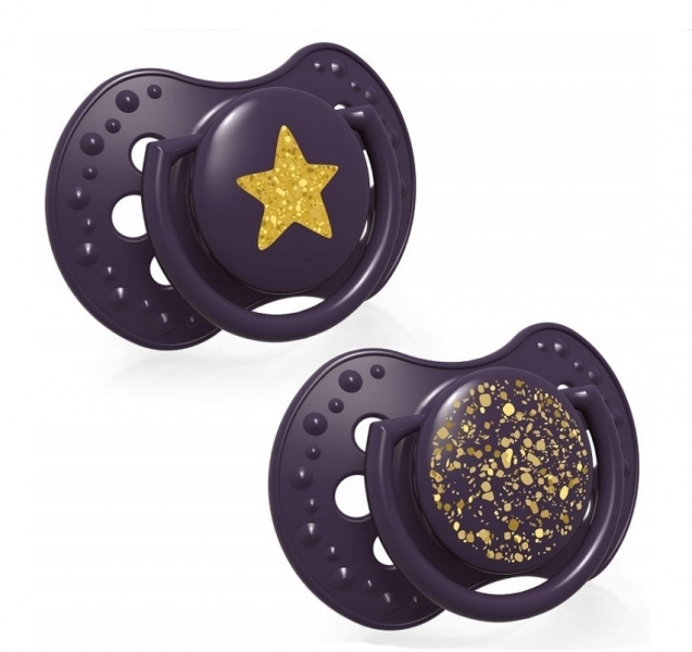 Lovi Silikónové dynamické cumlíky 6-18m, Stardust - fialové