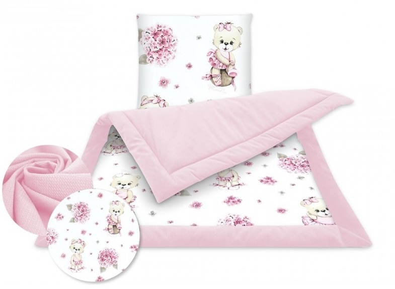 2-dielna sada s volánikom do kočíka bavlna + Velvet, Míša Baletka, růžová