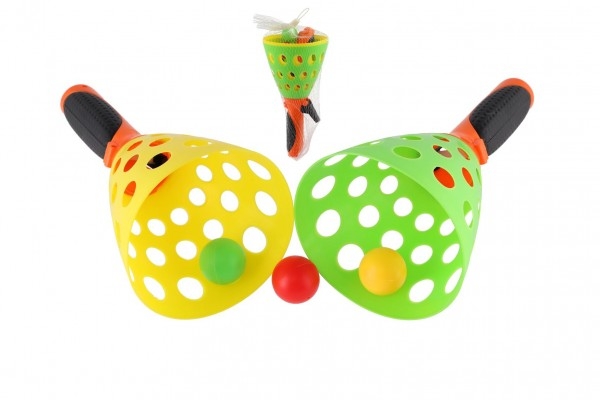 Catch ball hra plast 25cm 2ks+míček v síťce