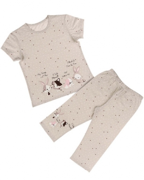 Donella Dievčenské bavlnené pyžamko, kr. rukáv + kraťasky - Cute Animals, šedá