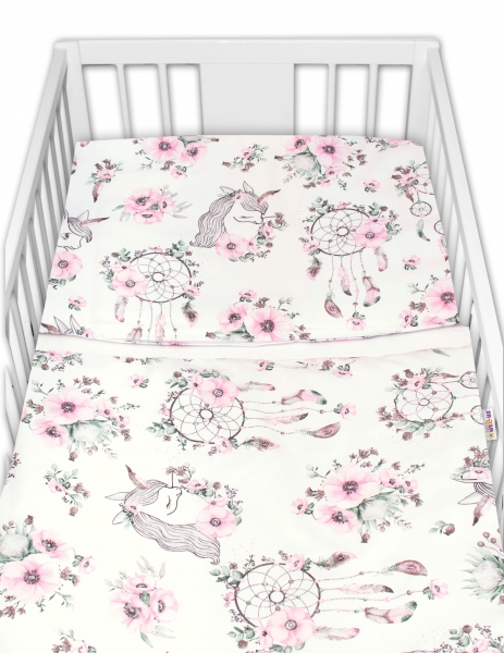 Baby Nellys 2-dielne bavlnené obliečky, Sny Jednorožca, biela/ružová-#Velikost povlečení;120x90