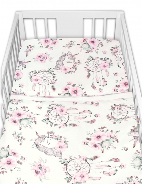 Baby Nellys 2-dielne bavlnené obliečky, Sny Jednorožca, biela/ružová, 135x100 cm