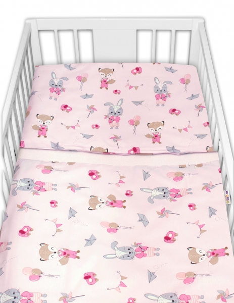 Baby Nellys 2-dielne bavlnené obliečky, Líška a zajac, ružové-#Velikost povlečení;120x90 (VZOR: LíšKA)