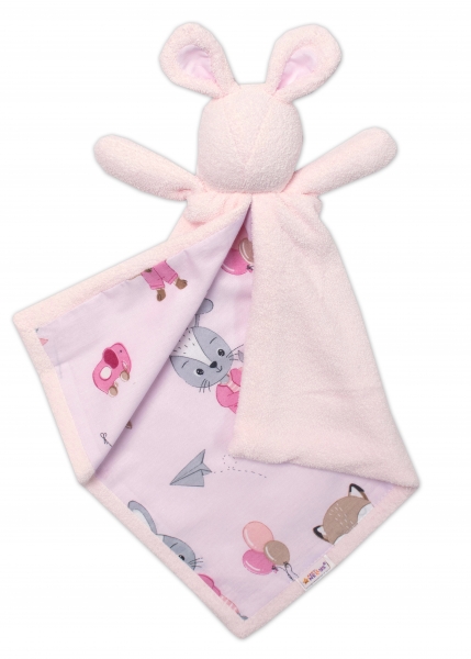 Baby Nellys Mazlík, prítulníček Zajačik, froté + bavlna, Líška a zajac, ružový (VEK: 0 M+, BABY)
