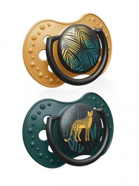 Lovi Silikónové dynamické cumlíky 18m+, Jungle Vibes Boy - horčica/petrolejová