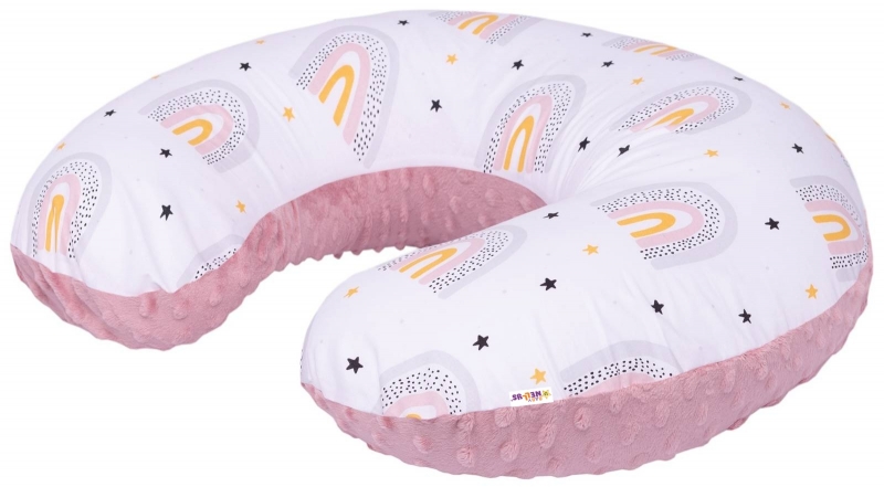 Baby Nellys Dojčiaci vankúš 125 cm, bavlna, minky, Rainbow - biela/pudrová