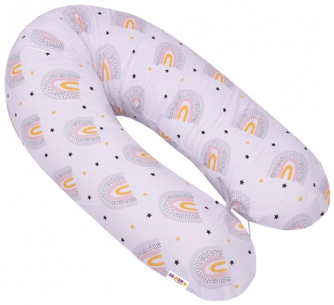 Baby Nellys Bavlnený dojčiaci vankúš 170 cm, Rainbow, biela s potľačou
