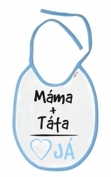 Baby Nellys Nepremokavý podbradník Máma + Táta, 24 x 27 cm - modrý