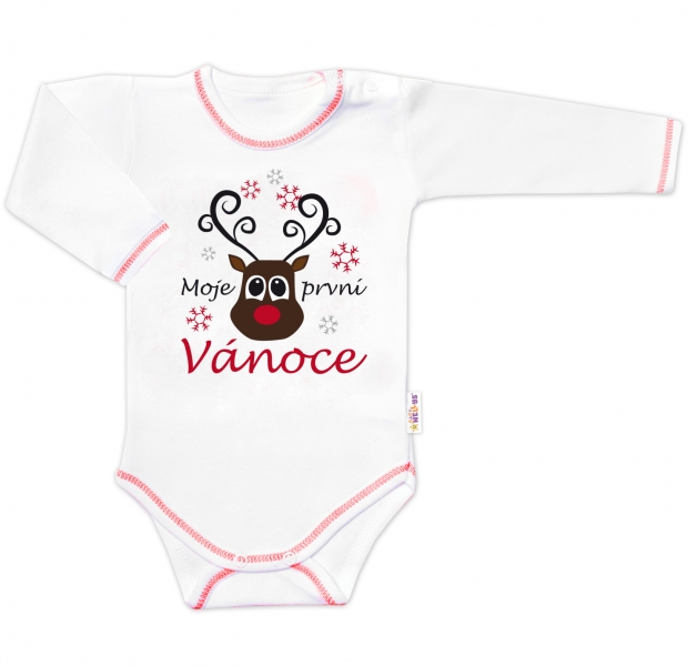Baby Nellys Body dlhý rukáv Moje první Vánoce, Sob, biele, veľ. 86-#Velikost koj. oblečení;86 (12-18m)