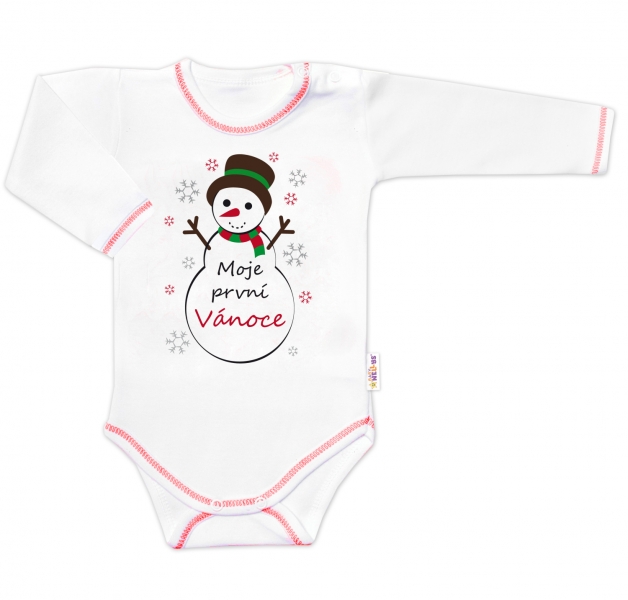 Baby Nellys Body dlhý rukáv Moje první Vánoce, Snehuliak, biele, veľ. 86-#Velikost koj. oblečení;86 (12-18m)