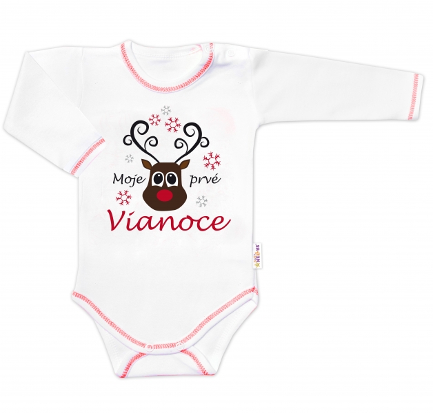 Baby Nellys Body dlhý rukáv Moje prvé Vianoce, Sob, biele, veľ. 86-#Velikost koj. oblečení;86 (12-18m)