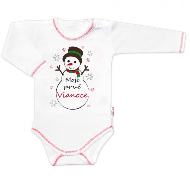 Baby Nellys Body dlhý rukáv Moje prvé Vianoce, Snehuliak, biele, veľ. 86-#Velikost koj. oblečení;86 (12-18m)