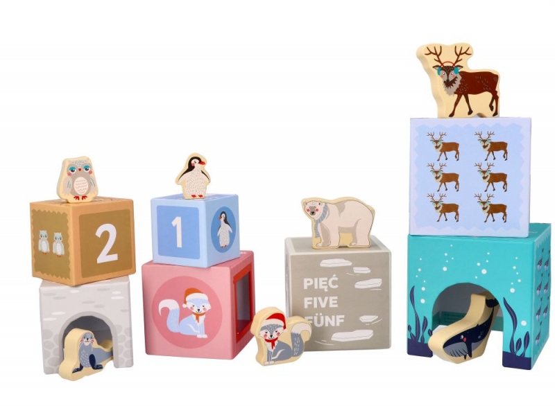 Adam Toys Skladacia pyramída s drevenými zvieratkami, Antarktída
