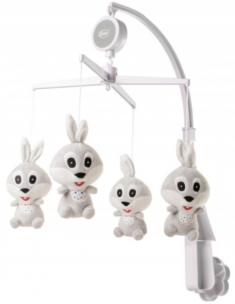 4Baby Plušový kolotoč nad postieľku Rabbit - sivo/biely