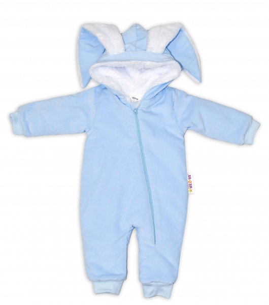 Baby Nellys Menčestrová kombinézka /overal s kožušinkou Cute Bunny - modrá-#Velikost koj. oblečení;56-62 (0-3m)