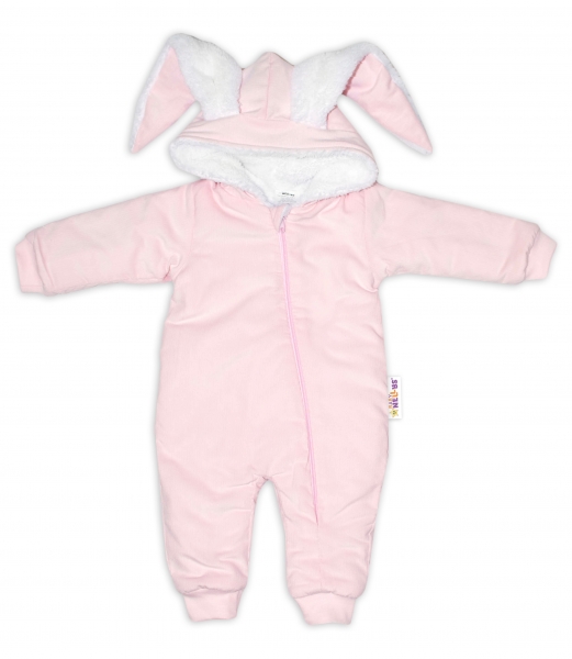 Baby Nellys Menčestrová kombinézka /overal s kožušinkou Cute Bunny - ružová-#Velikost koj. oblečení;56-62 (0-3m)