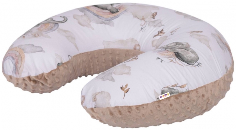 Baby Nellys Dojčiaci vankúš 125 cm, bavlna, minky, Slon a duha - biela/béžová