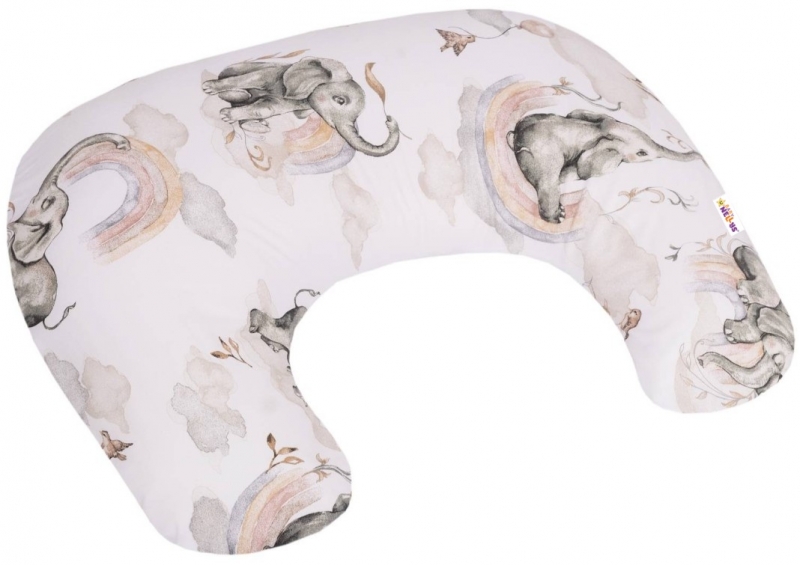 Baby Nellys Bavlnený dojčiaci vankúš 125 cm, Slon a duha - biela/béžová