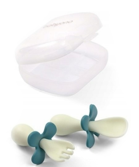 BabyOno Ergonomická sada detského príboru - biela, zelená