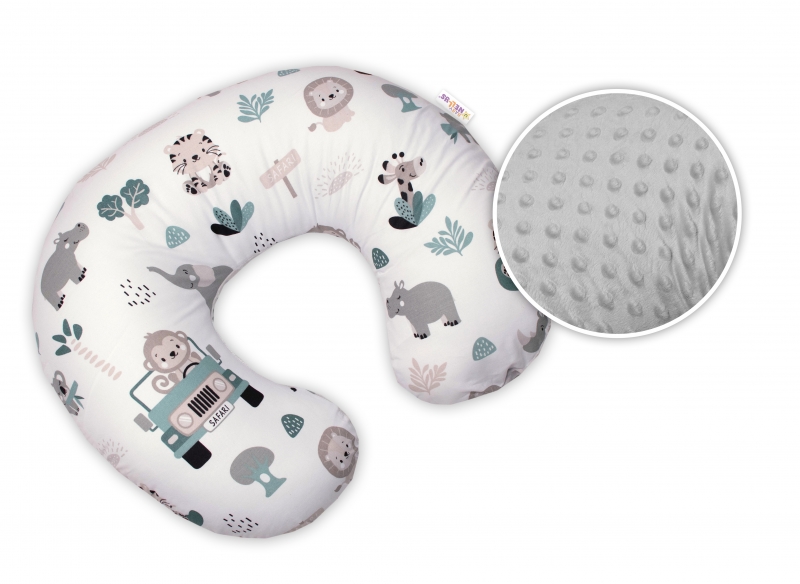 Baby Nellys Dojčiaci vankúš 125 cm, bavlna, minky, Baby Safari - biela/sivá