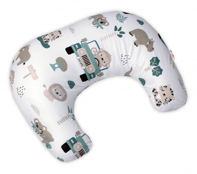 Baby Nellys Bavlnený dojčiaci vankúš 125 cm, Baby Safari - biela s potlačou