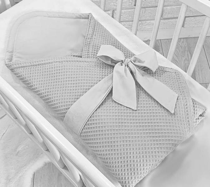 Baby Nellys Luxusné zavinovačka vaflová s mašľou - svetlo sivá