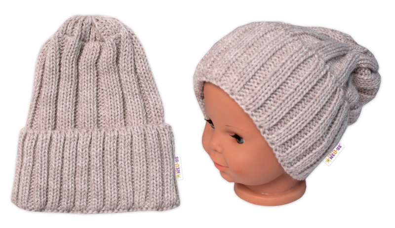 BABY NELLYS Zimná nadčasová čiapka Mom and Baby, béžová-#Velikost koj. oblečení;univerzální