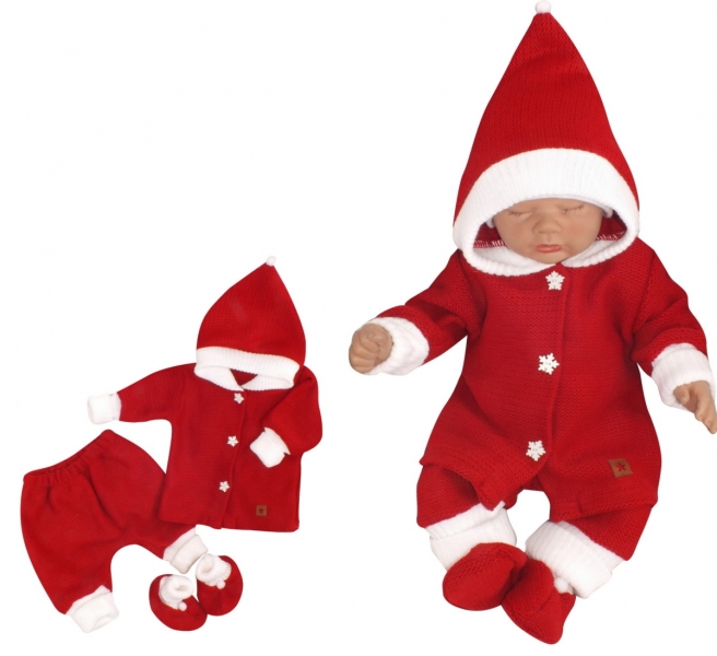 Z&Z 3-dielna pletená súprava, kabátik, nohavice a topánočky Baby Santa, červená-#Velikost koj. oblečení;56 (1-2m)