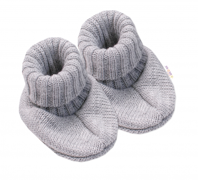 Baby Nellys Pletené topánočky / capáčky STAR Hand Made, sivé, veľ. 80/86-#Velikost koj. oblečení;80-86 (12-18m)