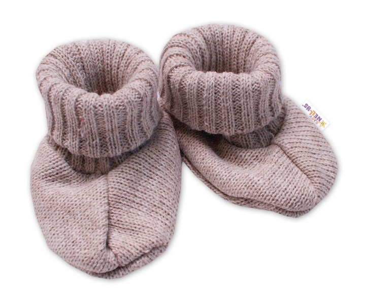 Baby Nellys Pletené topánočky / capáčky STAR Hand Made, bežové, veľ. 80/86-#Velikost koj. oblečení;80-86 (12-18m)