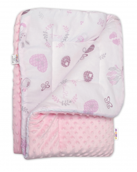 Oteplená bavlnená deka s Minkami 100x75cm Baby Nellys, New Love Baby - ružová