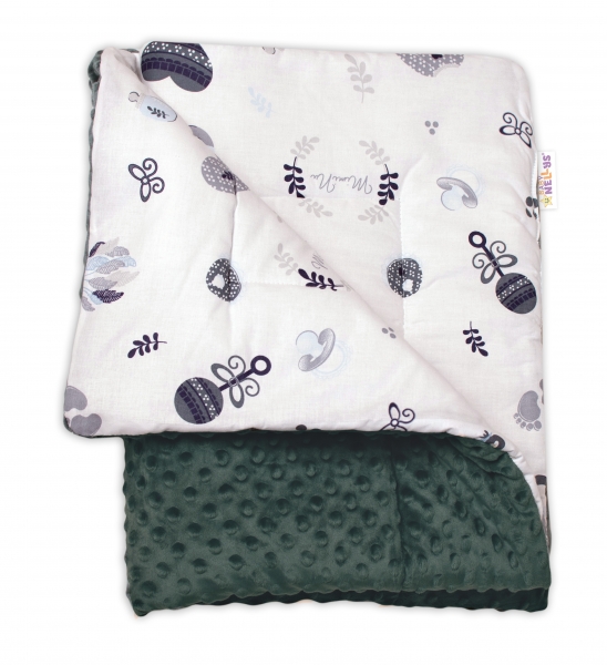 Oteplená bavlnená deka s Minkami 100x75cm Baby Nellys, New Love Baby - zelená