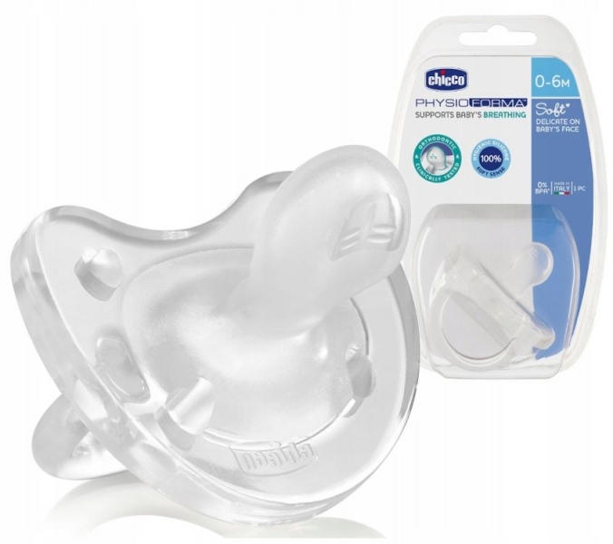 Silikónový ortodontický cumlík Physio Soft 0-6m Chicco, transparentný