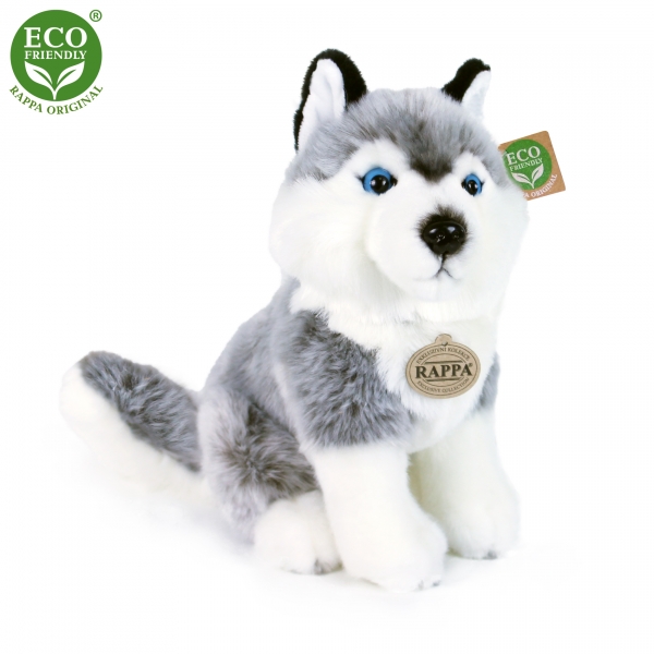 Plyšový pes Husky sediaci 30 cm ECO-FRIENDLY (1KS, VHODNé Už OD NARODENIA)