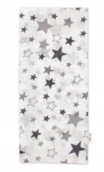 Kvalitná bavlnená plienka Baby Nellys Tetra Premium, 70x80 cm - Hviezdy šedé na biele