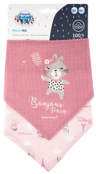 Detský mušelínový podbradník Canpol Babies - Bonjour Paris, ružový, 2 ks