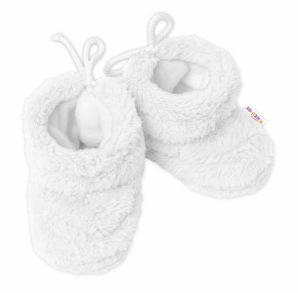 Zimné, chlpákové topánočky/capáčky Baby Nellys - biele, 3 - 6m