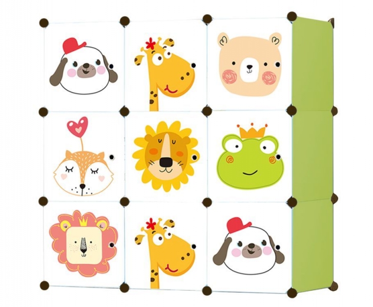 Modulačná skriňa/regál na hračky Eco Toys zvieratká - biela/zelená