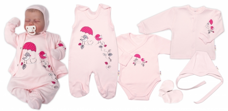 Súpravička do pôrodnice 5-ti dielna, Vtáčiky Baby Nellys, ružová