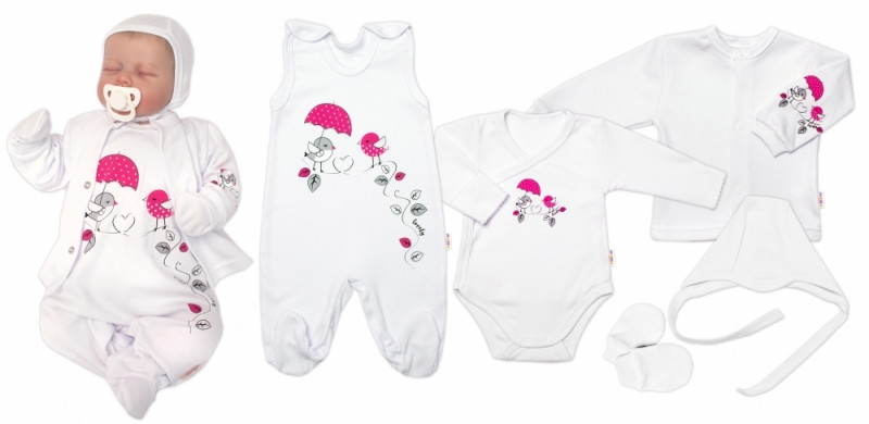 Súpravička do pôrodnice 5-dielna, Vtáčiky Baby Nellys, biela