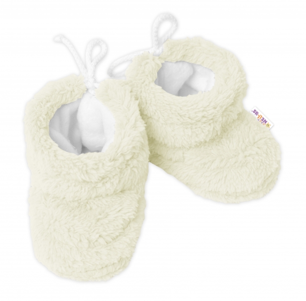Zimné, chlpákové topánočky/capáčky Baby Nellys - smotanové, 3 - 6m