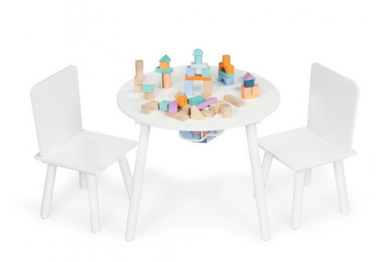 Detský nábytok, okrúhly stolček + dve stoličky ECO TOYS - biele (FARBA: BIELA, ROZMER STOLíKA: 59,5X47)