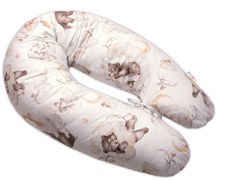 Dojčiace bavlnený vankúš - relaxačná poduška Baby Nellys, Zvieratká na mráčiku, béžový