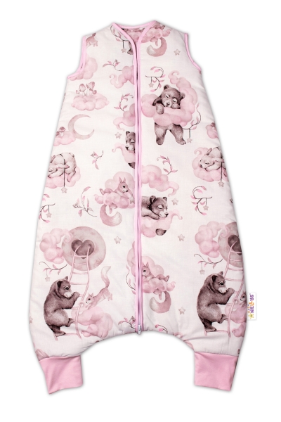 Spací vak s nohavičkami 88 cm Baby Nellys, Zvieratká na mráčiku, ružový