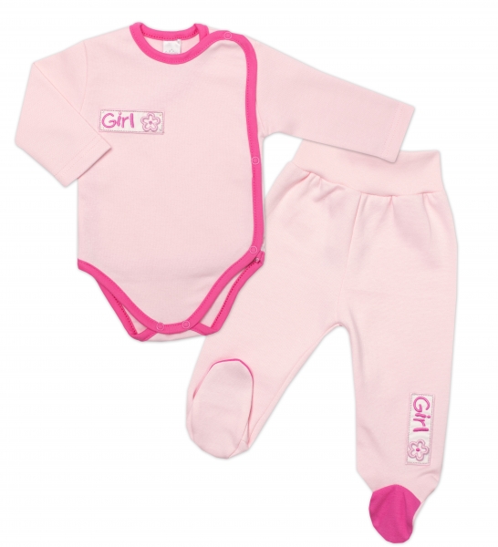 2-dielna sada G-baby body dl. rukáv zap. bokom + polodupačky Girl, ružová, veľ. 