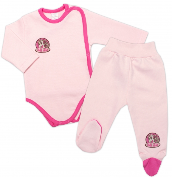 2-dielna sada G-baby body dl. rukáv zap. bokom + polodupačky Pony Farm, ružová, veľ. 62-#Velikost koj. oblečení;62 (2-3m)
