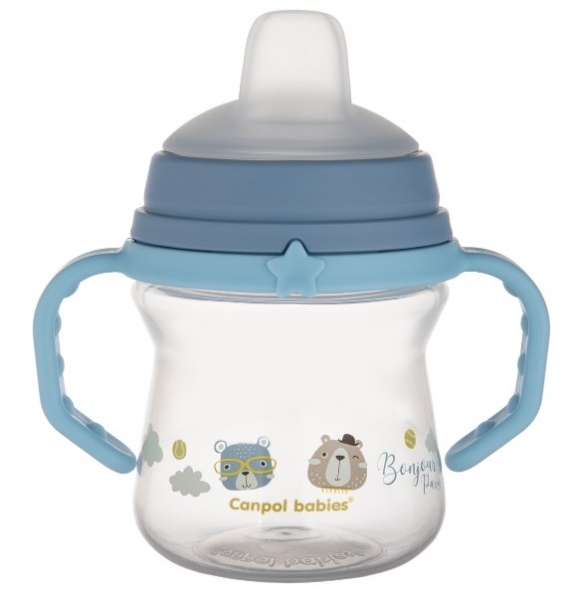 Nevylievací hrnček Canpol Babies s mäkkým náustkom - Bonjour, modrý, 150 ml