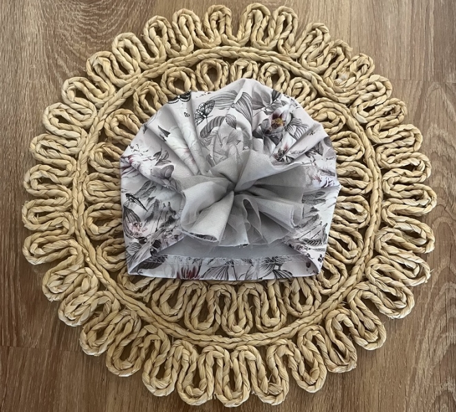 Bavlnená dětská čepice, turban, Mamatti, Puntík - biela s potlačou-#Velikost koj. oblečení;56-80 (0-12m)