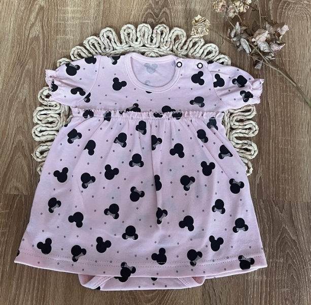 Sukničkobody krátky rukáv, Mamatti, Baby Mouse, ružové s potlačou, veľ. 80-#Velikost koj. oblečení;80 (9-12m)